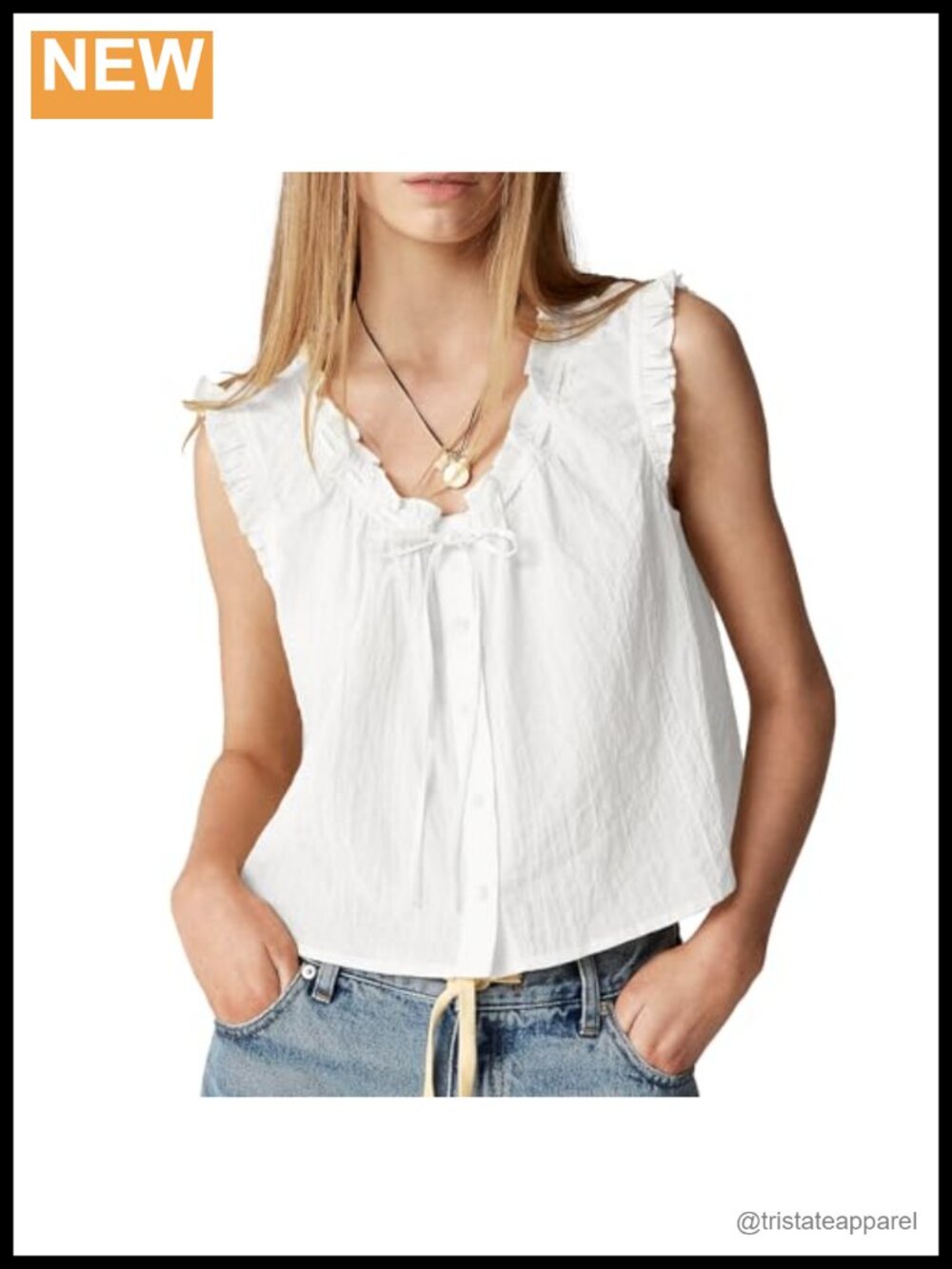Women Sleeveless Ruffle Tank Top V-Neck Tie Front Summer Cami Blouse